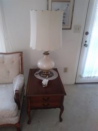 End table and lamp.