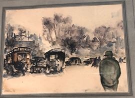 Lot 4 MARTIN HUBRECHT Watercolor European Street Scene.
