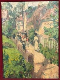Lot 8 Antique Bridge Oil Painting. Landscape scene with