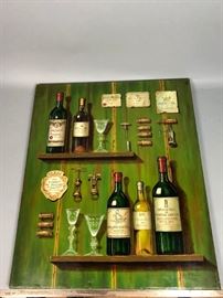 Lot 10 F. de VILLENEUVE Trompe LOeil Oil Painting. Wine