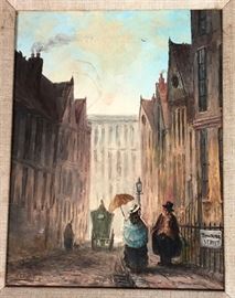 Lot 18 S. CAVALL Oil Painting English Street Scene. Down