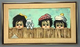 Lot 35 BOLLINI Wide Eyed Child Oil Painting. 3 children 