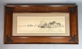 Lot 37 F. Leo Hunter 1889 Coastal Engraving with Buildin