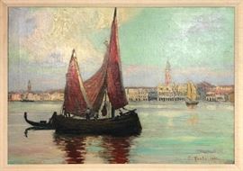 Lot 46 C. FONTI 1923 Venetian Canal Scene Oil Painting. 