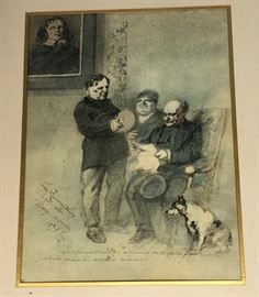 Lot 51 HENRY MONNIER Pen  Ink Watercolor Drawing. 3 men