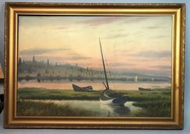 Lot 97 T. Bailey, oil painting on canvas, sailboats on r