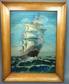 Lot 101 E. Hinderland, oil painting on board, ship at sea