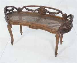 Lot 111 French Style Caned Seat Carved Wood Bench. Decora