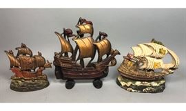 Lot 116 3 Cast Iron Sailing Ship Vintage Door Stops. One 