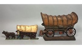Lot 117 2pc Vintage Cast Iron Wagon Door Stops. Not marke