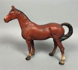 Lot 118 Vintage Figural Horse Iron Door Stop. Red paint w