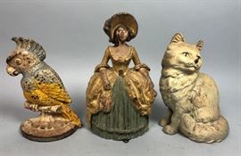 Lot 124 3 Vintage Cast Iron Figural Door Stops. Parrot on