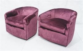 Lot 127 Pr MILO BAUGHMAN Style Swivel Barrel Back Chairs.