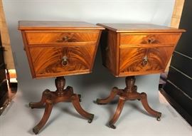 Lot 140 Pr Antique Flame Mahogany Side Tables. Angled sid