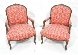Lot 146 Pr French Style Fauteuils Arm Chairs. Floral carv