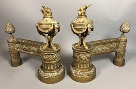 Lot 155 Pr Antique Bronze Fire Dogs. Classically style me