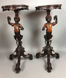 Lot 157 Pr Carved Wood Blackamoor Pedestal Side Tables. I