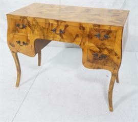 Lot 161 Vintage Olive Wood Patchwork Bombe Writing Desk. 