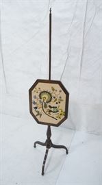 Lot 162 Crewel Embroidered Fire Screen. Tripod wood base.