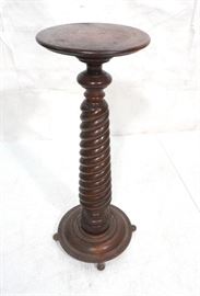 Lot 163 Carved Wood Barley Spiral Display Pedestal. Round