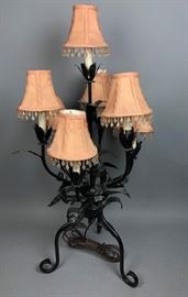 Lot 167 Black Painted Iron Floral Form Table Lamp. 7 arms