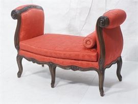 Lot 170 Red Brocade Silk Upholstered Bench Seat Curved Fr