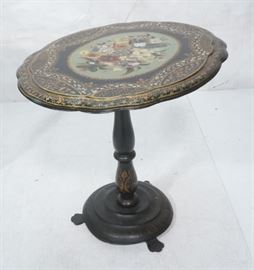 Lot 172 Victorian Paper Mache Shell Inlay Tilt Top Table.
