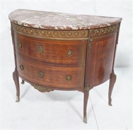Lot 173 Marble Top Demi Lune French Style Commode. Dresse