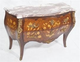 Lot 176 Marble Top Inlaid French Style Commode Dresser. F