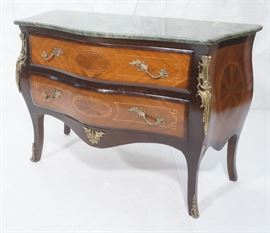 Lot 180 Green Marble Top French Style Commode Bombe Chest