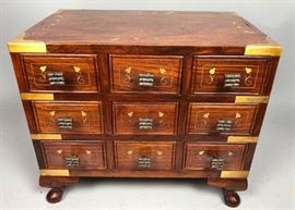 Lot 181 East Indian 9 Drawer Jewelry Box Chest Brass inla