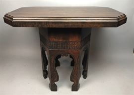 Lot 184 Dark Stained Oak Vintage Side Table. Hexagonal ba