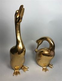 Lot 194 2 Heavy Brass Decorative Duck Figures. 2 poses.