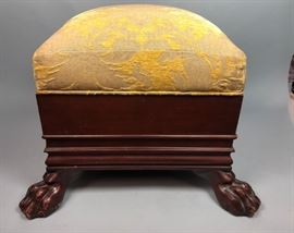 Lot 198 Dark Wood Claw Foot Antique Foot Stool Ottoman. T