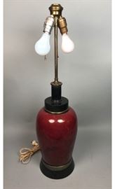 Lot 203 Sangre de Boeuf Style Glazed Table Lamp. Ceramic,