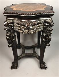 Lot 208 Vintage Stone Top Chinese Side Table. Pierced car