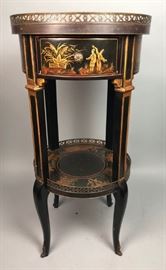 Lot 209 Black Lacquered Asian Style Round Side Table Stan