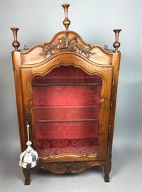 Lot 212 French Style Carved Display Cabinet. Glass door a