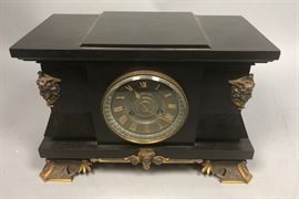 Lot 224 Black Slate Antique Mantle Clock. Elegant decorat