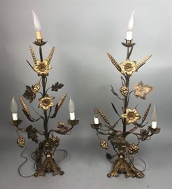 Lot 226 Pr Gilt Metal 3 Light Table Lamps. Decorative bra