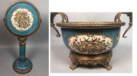 Lot 232 2pc Bronze Mounted Contemporary Bowl  Mirror on 