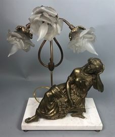 Lot 234 Figural Classic Female Brass Table Lamp. Rectangu