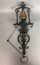 Lot 251 Wrought Iron Vintage Wall Mounted Bell. Iron figu