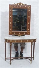 Lot 225 2pc Hall Console Table  Wall Mirror. Marble top 