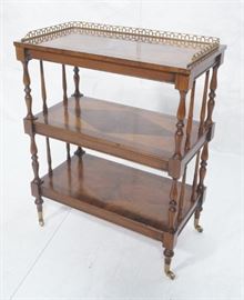 Lot 229 Antique Rolling Serving Cart Table. Trilevel wit