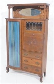 Lot 238 Antique Oak Side by Side. Bowed Glass Door Cabine