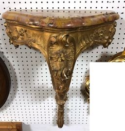 Lot 249 Marble Top Gilt Carved Wood Wall Shelf. Shaped ma