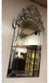 Lot 255 Etched Glass Murano Venetian Wall Mirror. Decorat