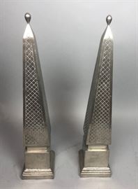 Lot 263 Pr Decorator Silver Metal Architectural Obelisks.