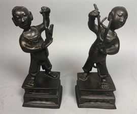 Lot 266 Pr Bronze Figural Asian Chinese Sculptures. Men h